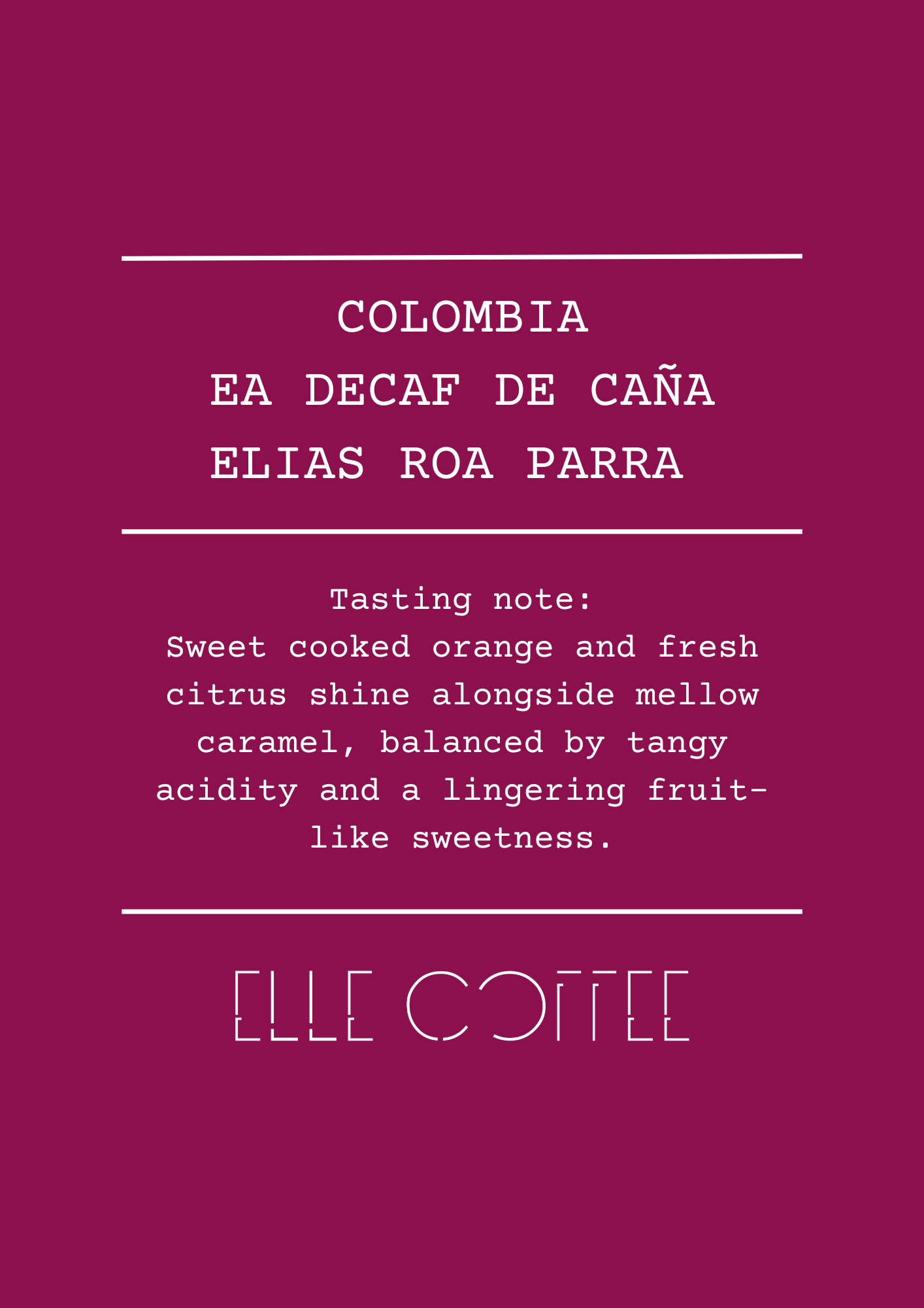 Colombia Elias Roa Parra Decaf - Washed - Espresso Roast
